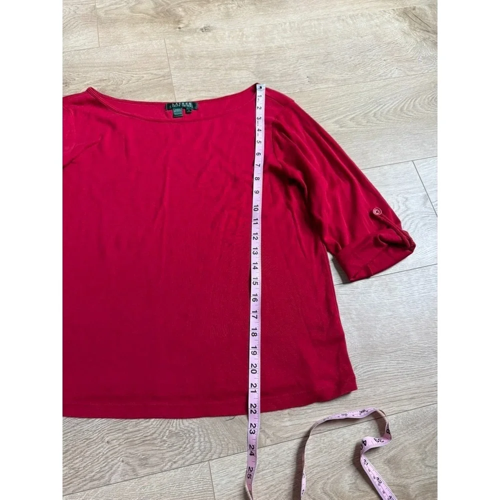 Womens Lauren Ralph Lauren red roll tab sleeve tshirt 100% cotton size L
